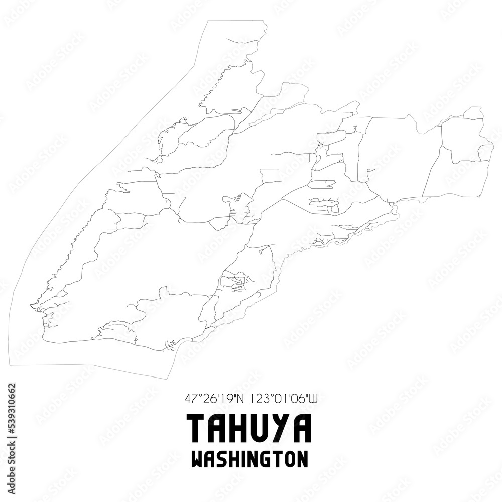 Tahuya Washington. US street map with black and white lines.