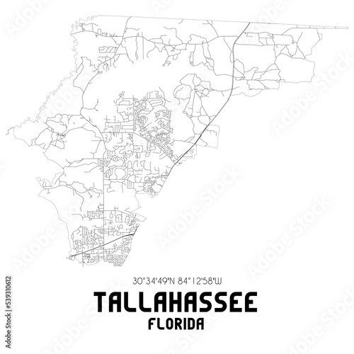 Tallahassee Florida. US street map with black and white lines.
