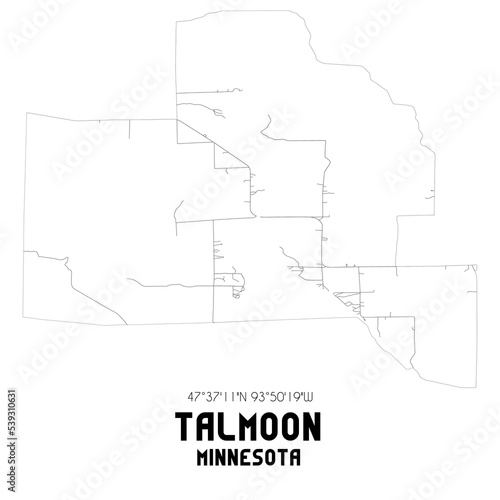 Talmoon Minnesota. US street map with black and white lines.