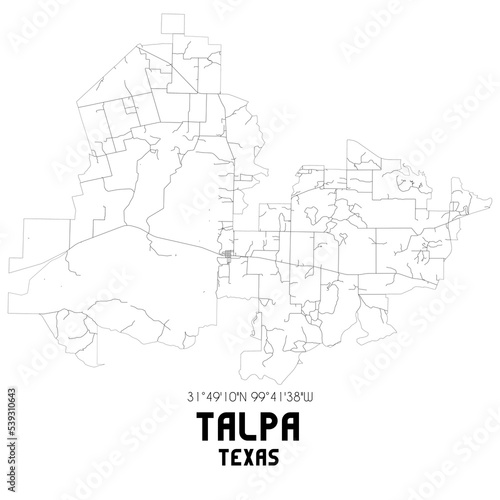 Talpa Texas. US street map with black and white lines.