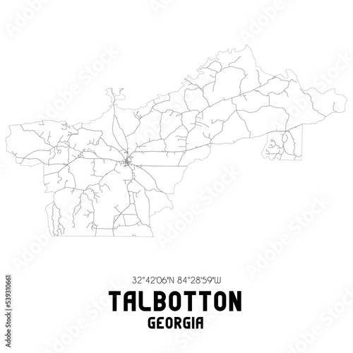 Talbotton Georgia. US street map with black and white lines.