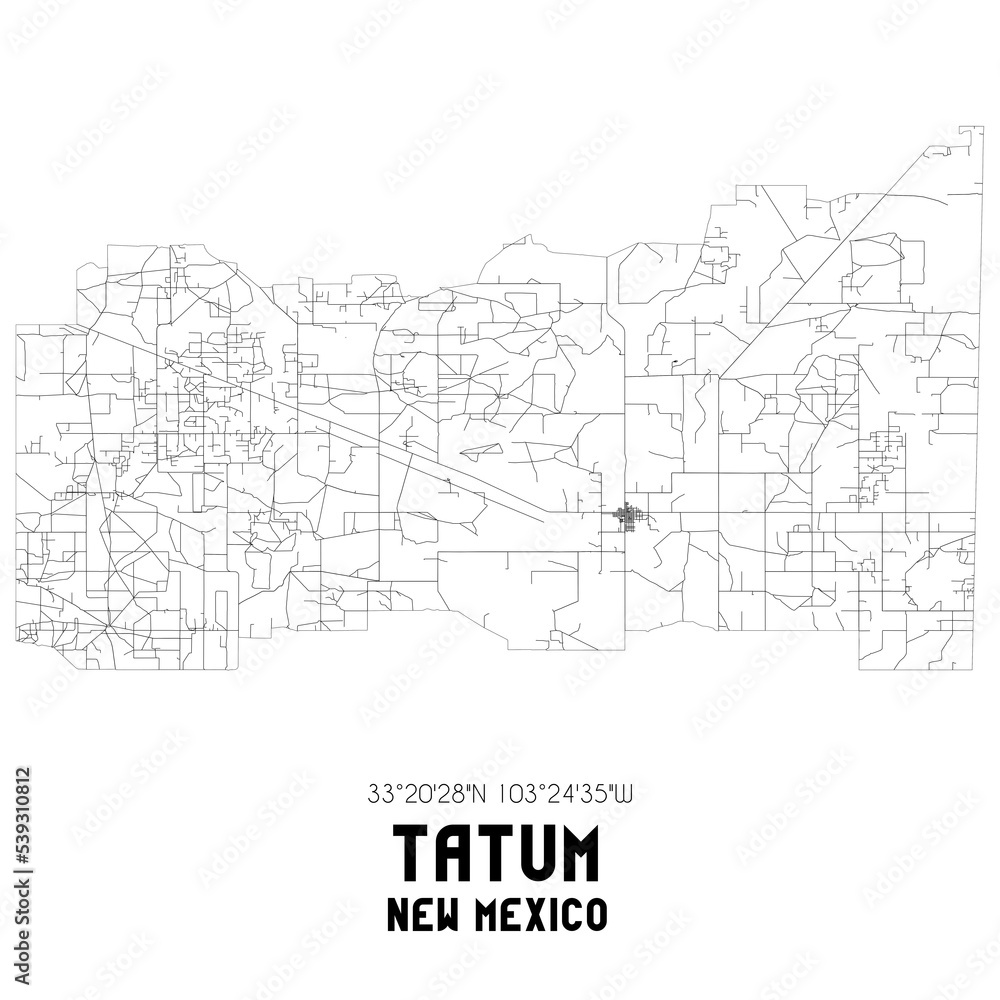 Tatum New Mexico. US street map with black and white lines.
