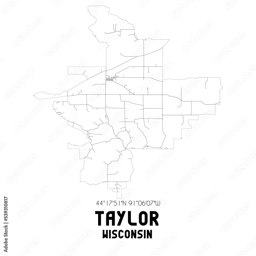 Taylor Wisconsin. US street map with black and white lines.