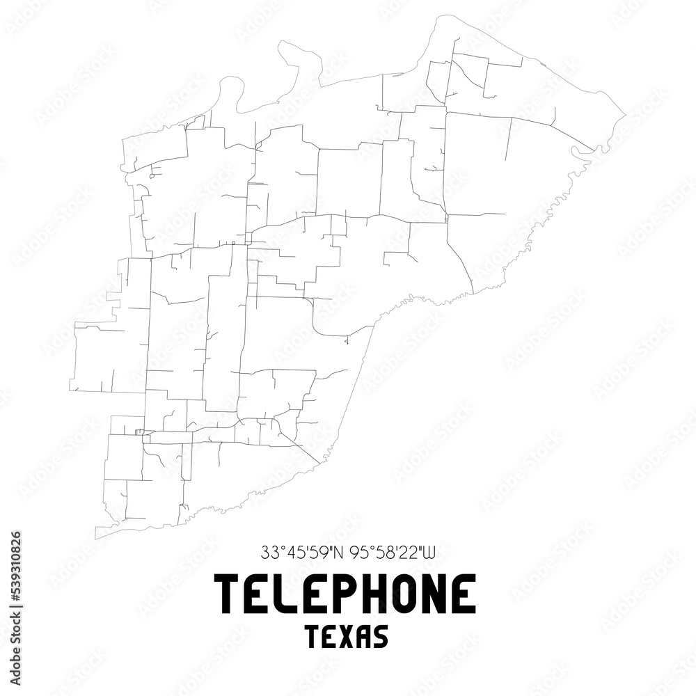 Telephone Texas. US street map with black and white lines.