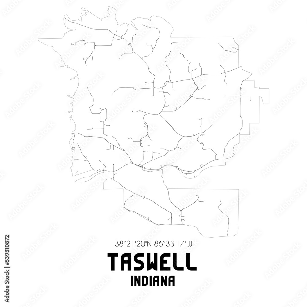 Taswell Indiana. US street map with black and white lines. Taswell Indiana. US street map with black and white lines.