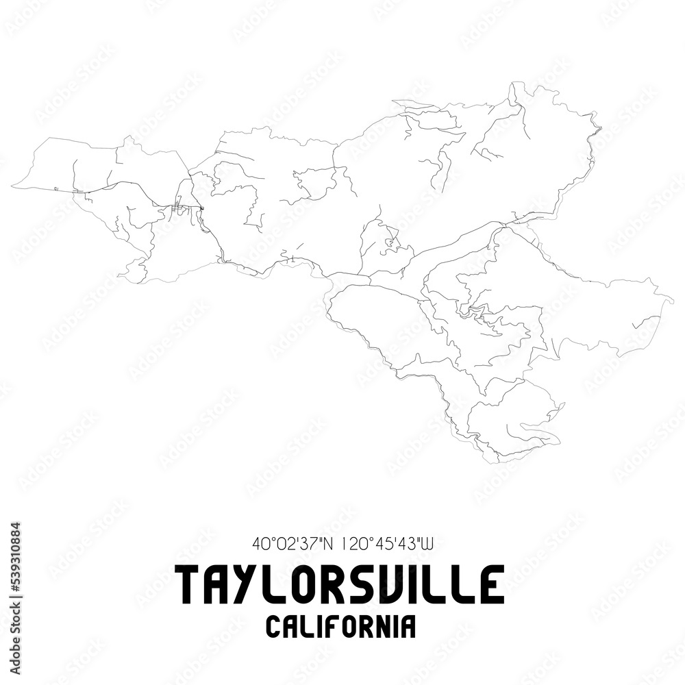 Taylorsville California. US street map with black and white lines.