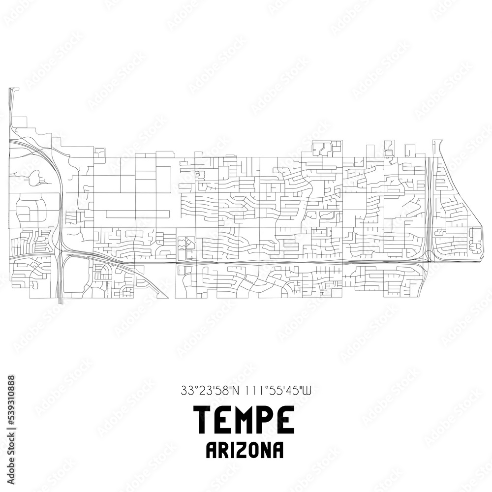 Tempe Arizona. US street map with black and white lines.