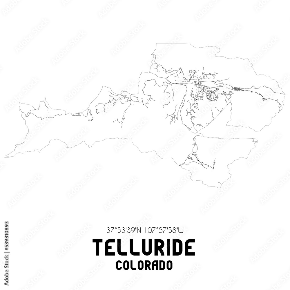 Telluride Colorado. US street map with black and white lines.