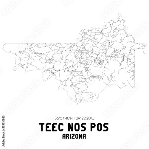 Teec Nos Pos Arizona. US street map with black and white lines.