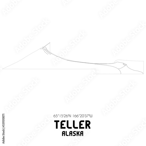 Teller Alaska. US street map with black and white lines.