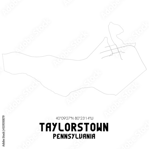 Taylorstown Pennsylvania. US street map with black and white lines.