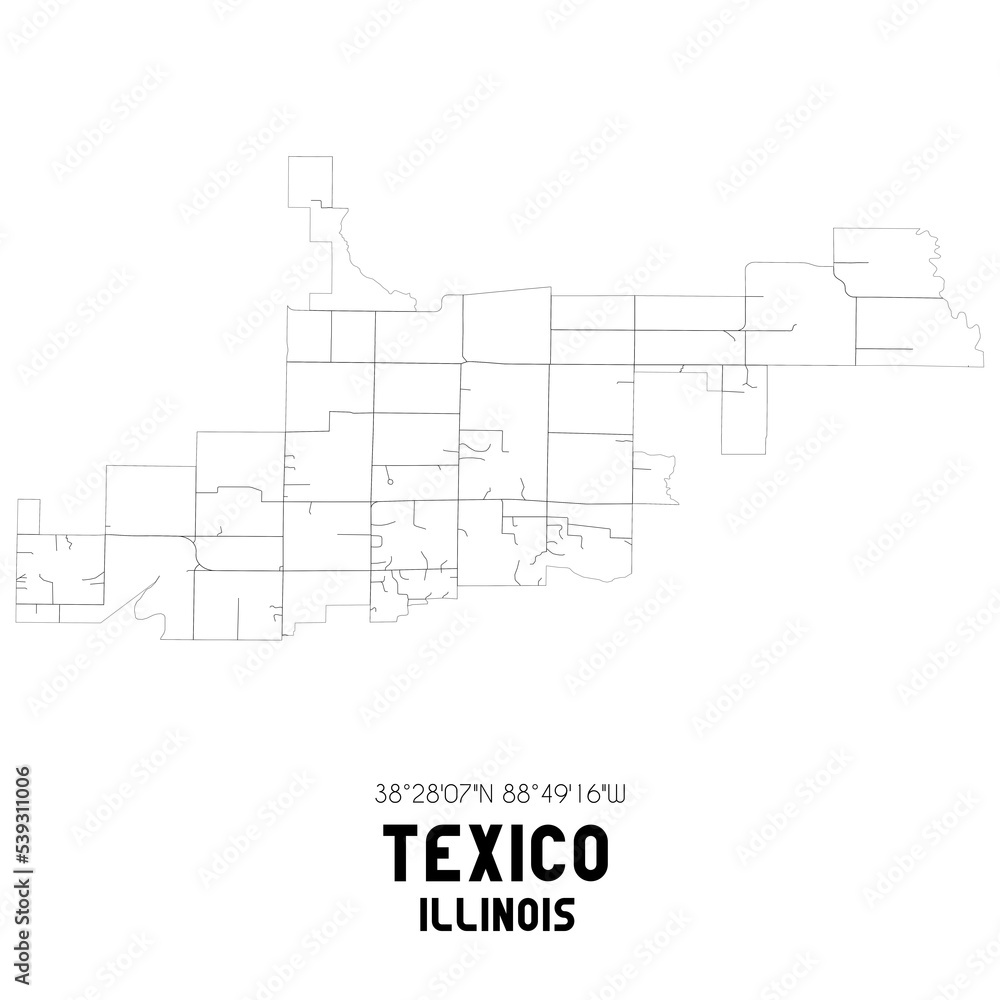 Texico Illinois. US street map with black and white lines.