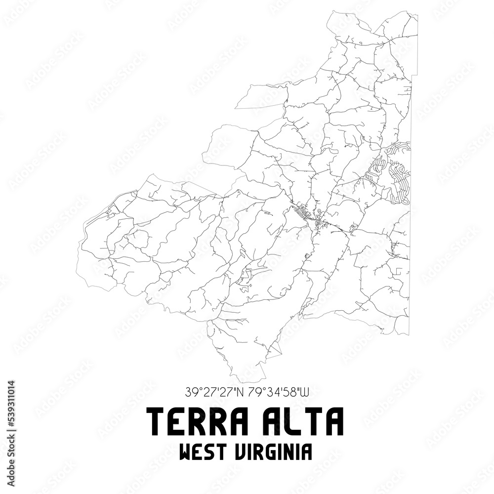 Terra Alta West Virginia. US street map with black and white lines. Terra Alta West Virginia. US street map with black and white lines.