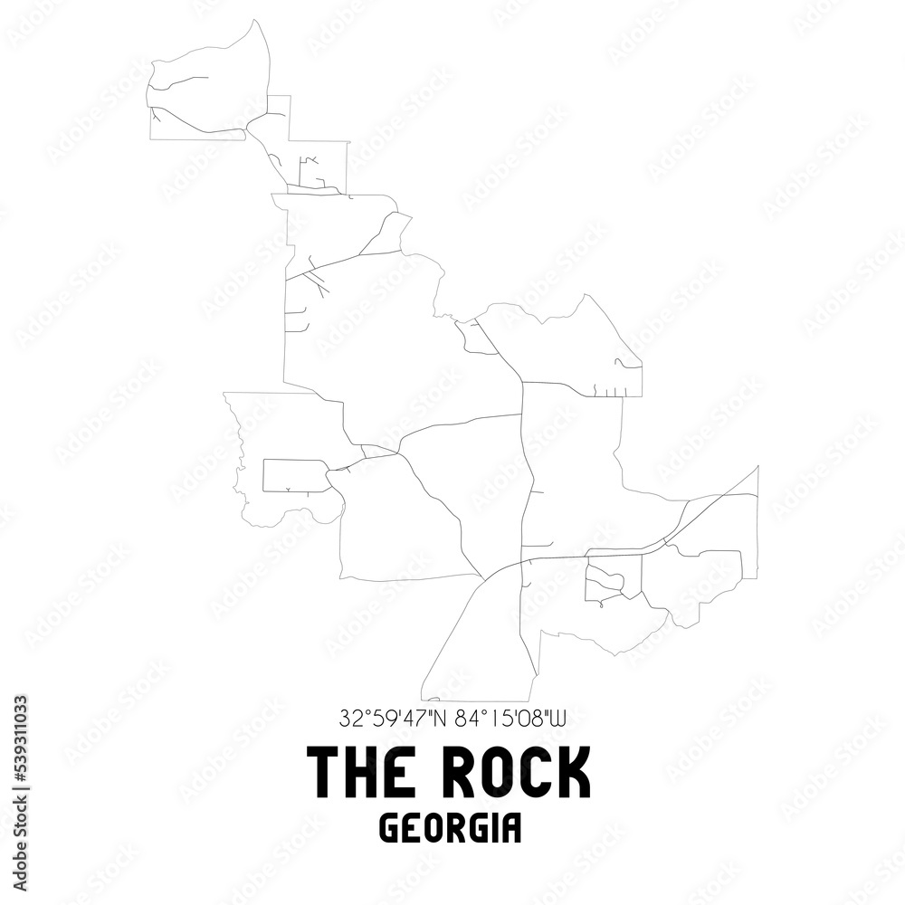 The Rock Georgia. US street map with black and white lines.