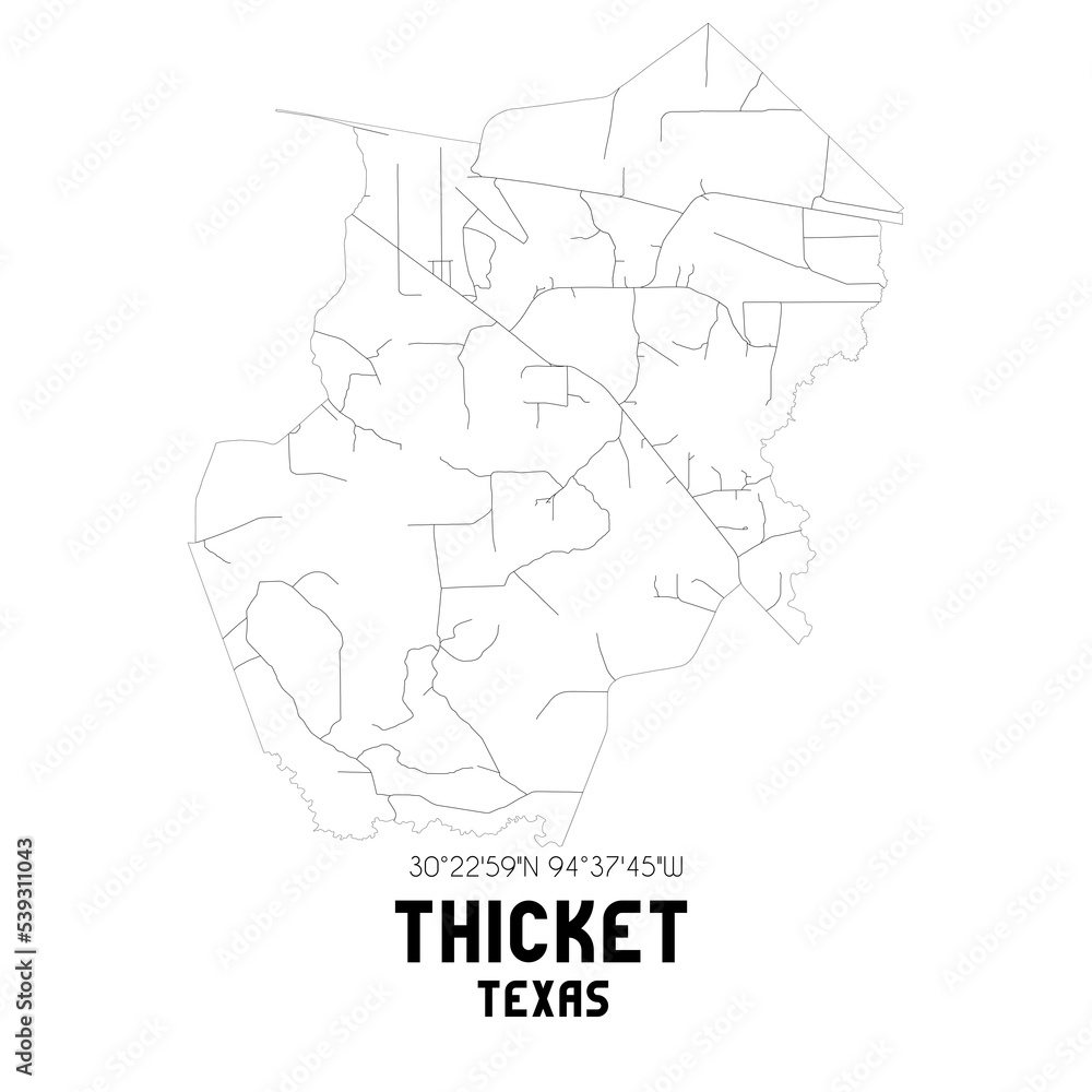 Thicket Texas. US street map with black and white lines. Thicket Texas. US street map with black and white lines.