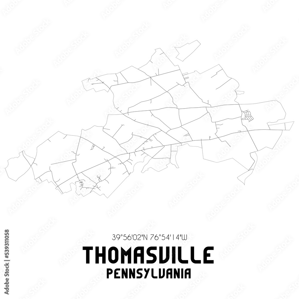 Thomasville Pennsylvania. US street map with black and white lines.