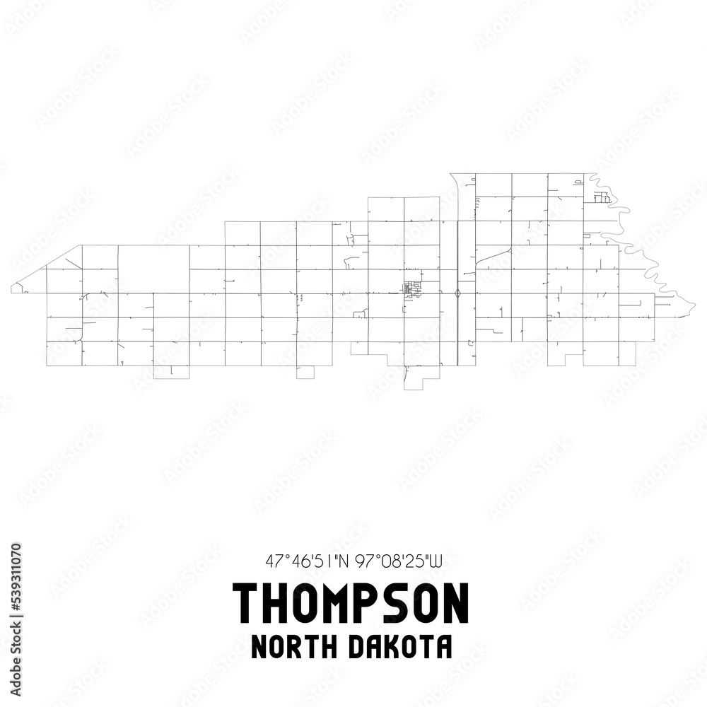 Thompson North Dakota. US street map with black and white lines. Thompson North Dakota. US street map with black and white lines.