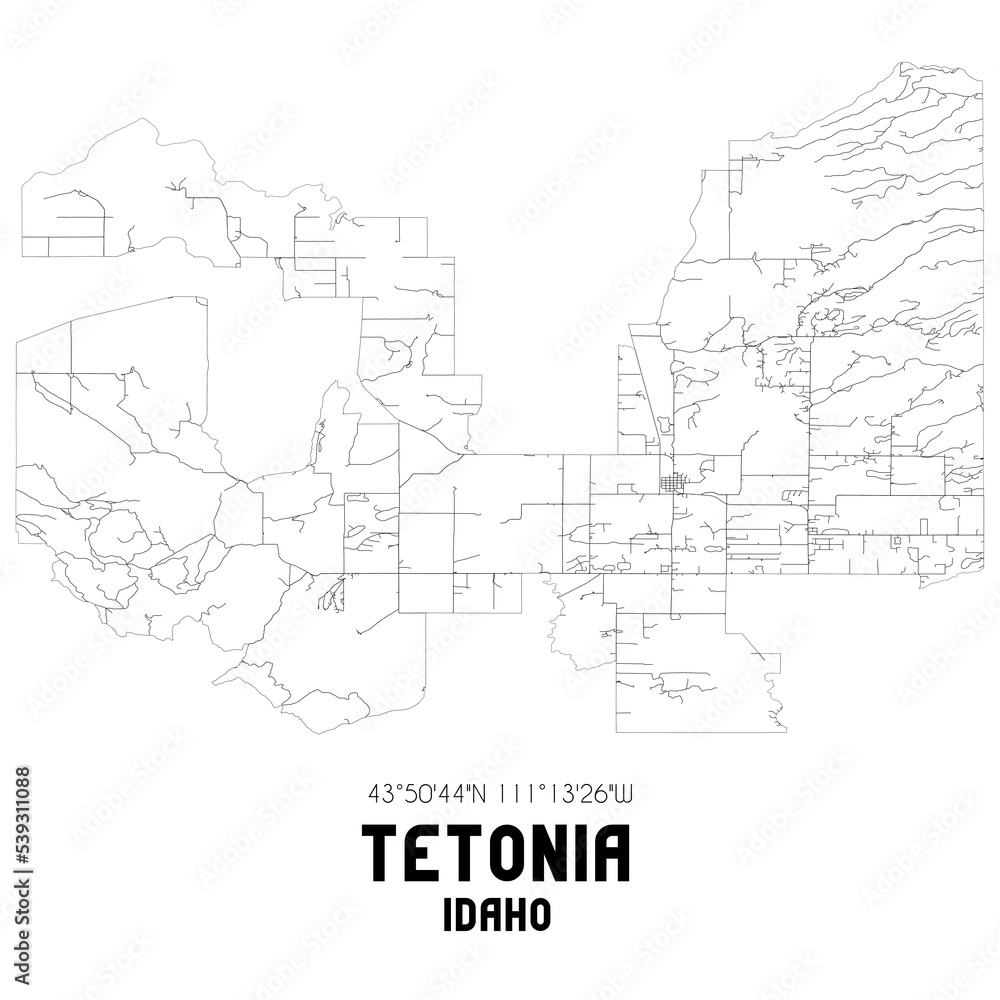 Tetonia Idaho. US street map with black and white lines. Stock