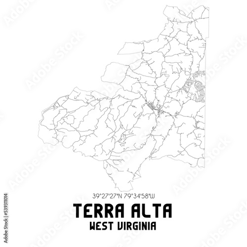 Terra Alta West Virginia. US street map with black and white lines.