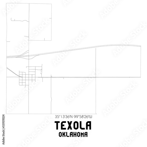 Texola Oklahoma. US street map with black and white lines. photo