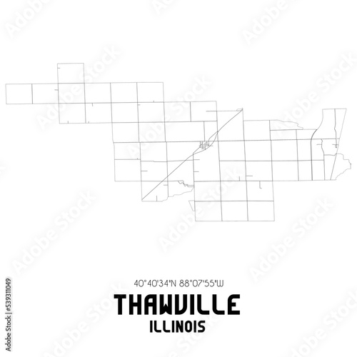 Thawville Illinois. US street map with black and white lines.