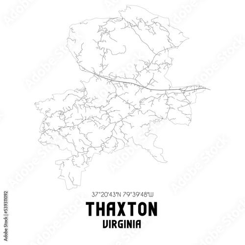 Thaxton Virginia. US street map with black and white lines.