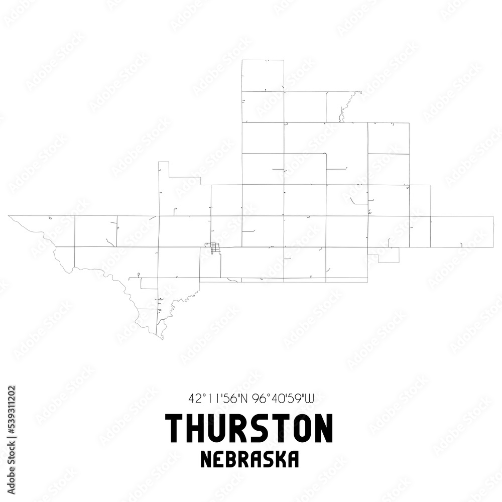 Thurston Nebraska. US street map with black and white lines.