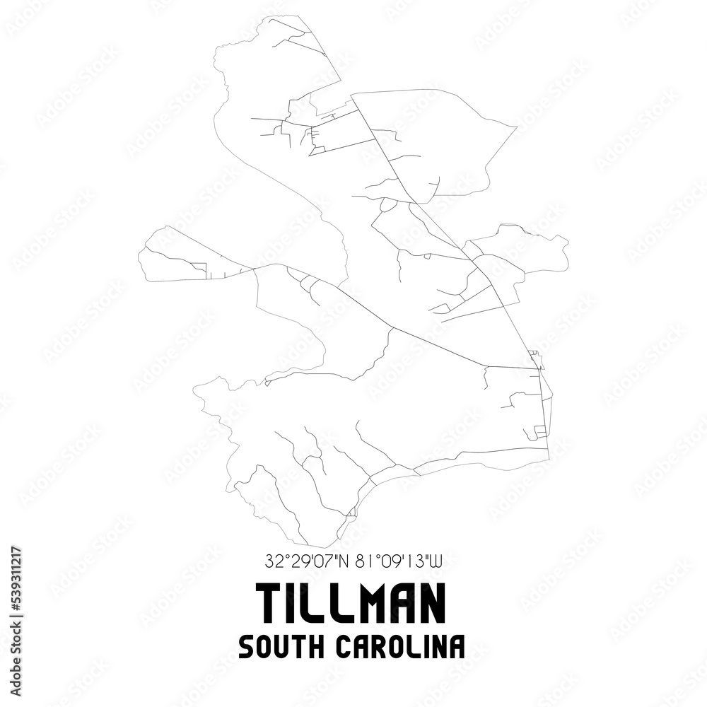 Tillman South Carolina. US street map with black and white lines. Tillman South Carolina. US street map with black and white lines.