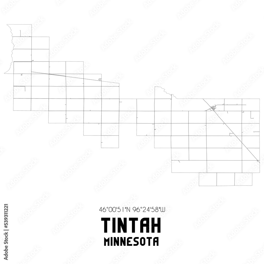 Tintah Minnesota. US street map with black and white lines.
