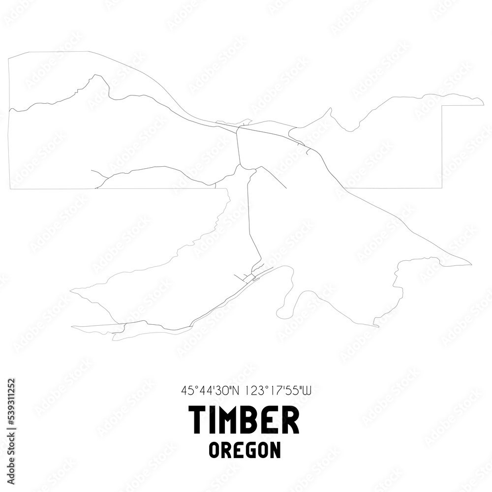 Timber Oregon. US street map with black and white lines.