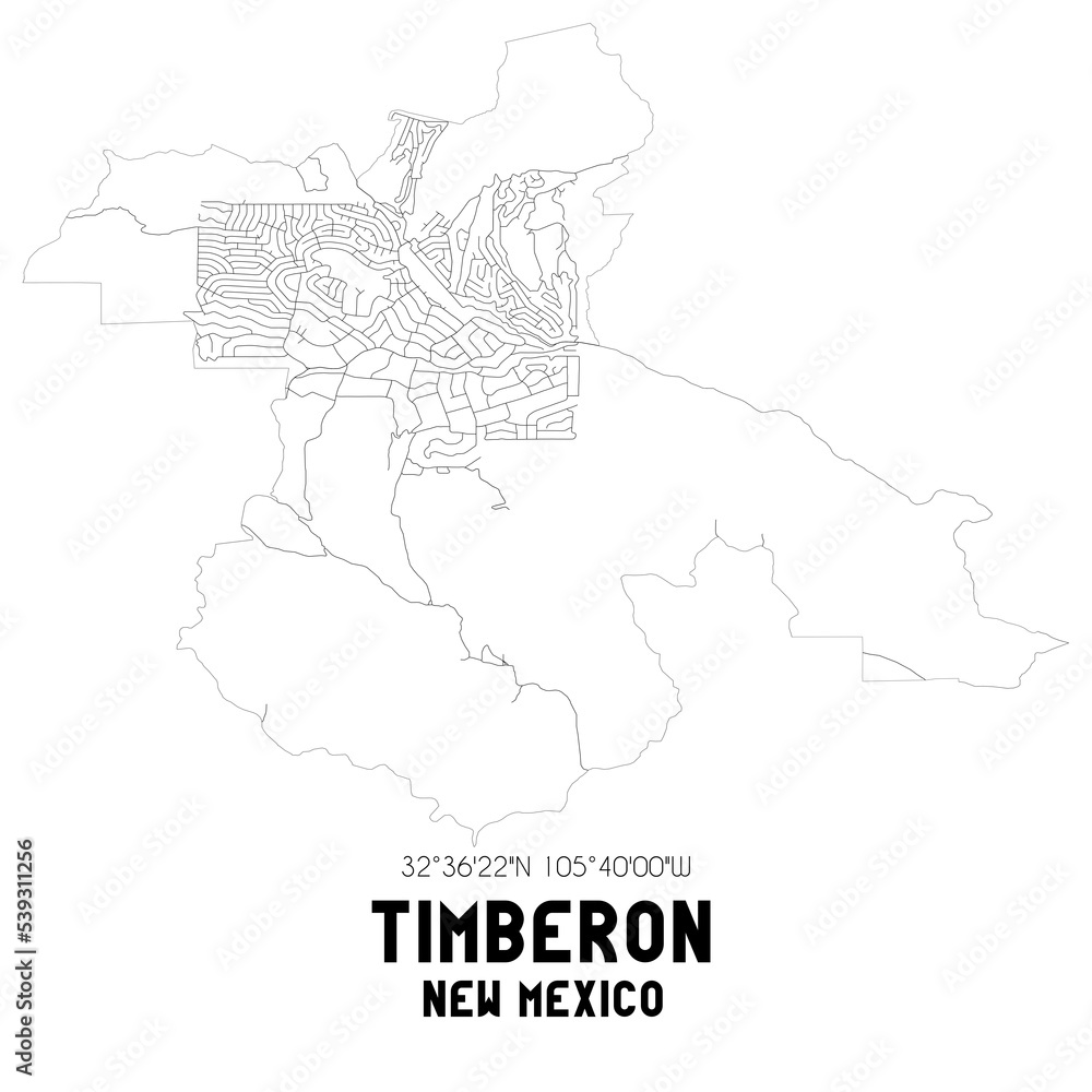 Timberon New Mexico. US street map with black and white lines.