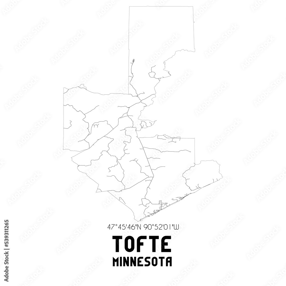 Tofte Minnesota. US street map with black and white lines.