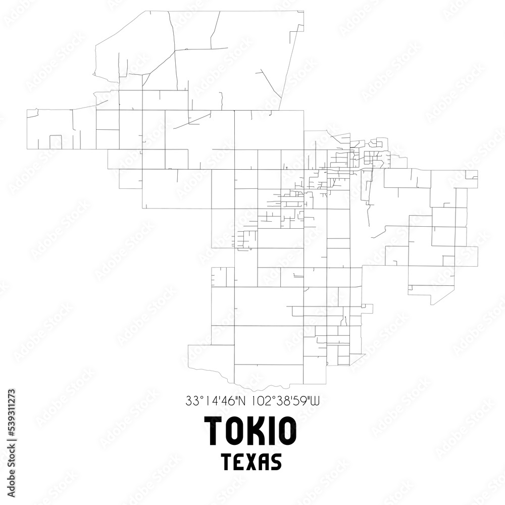 Tokio Texas. US street map with black and white lines.