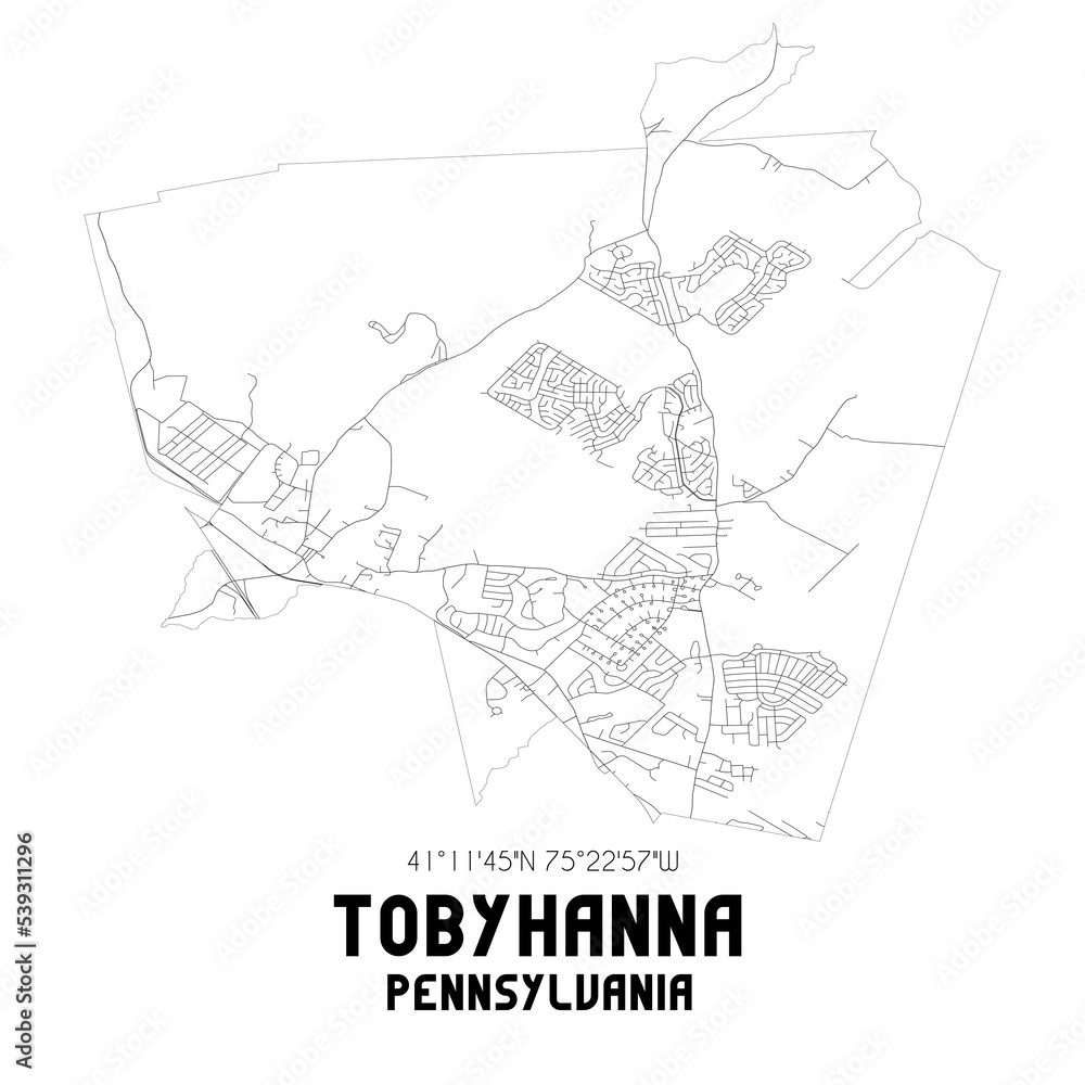 Tobyhanna Pennsylvania. US street map with black and white lines.