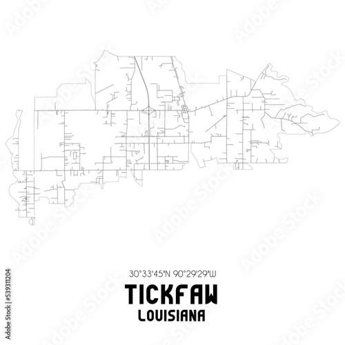 Tickfaw Louisiana. US street map with black and white lines.