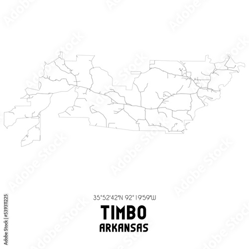 Timbo Arkansas. US street map with black and white lines.
