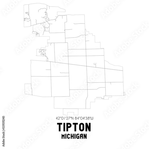 Tipton Michigan. US street map with black and white lines.