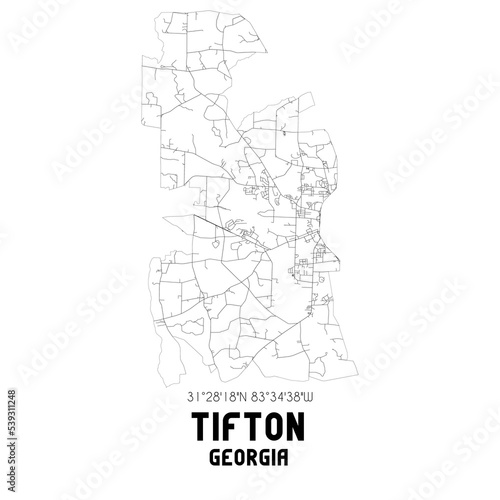 Tifton Georgia. US street map with black and white lines.