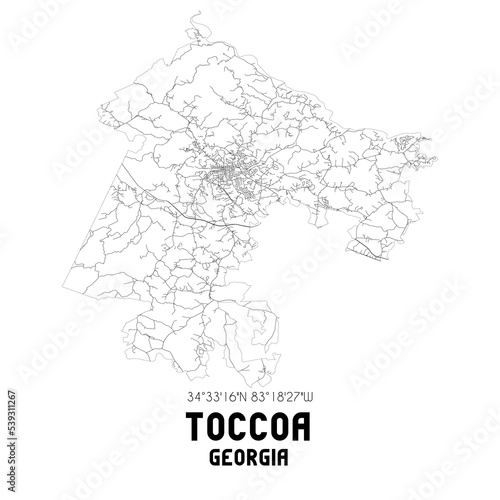 Toccoa Georgia. US street map with black and white lines.