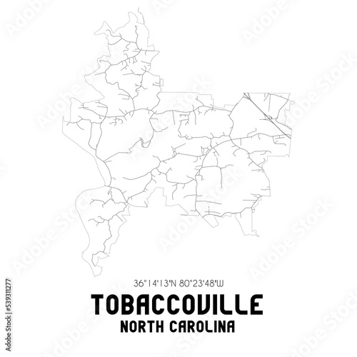 Tobaccoville North Carolina. US street map with black and white lines.