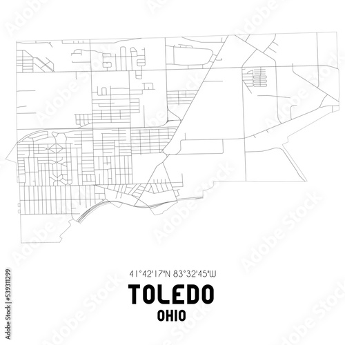 Toledo Ohio. US street map with black and white lines.