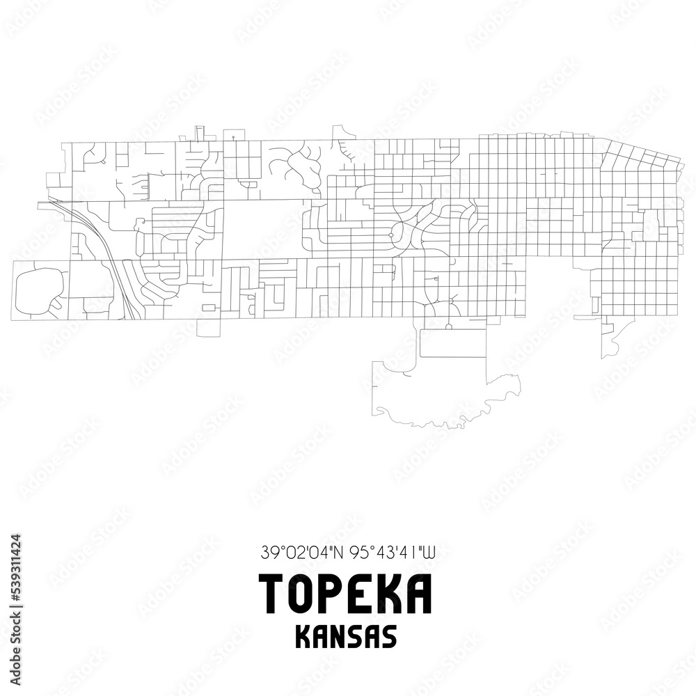 Topeka Kansas. US street map with black and white lines.