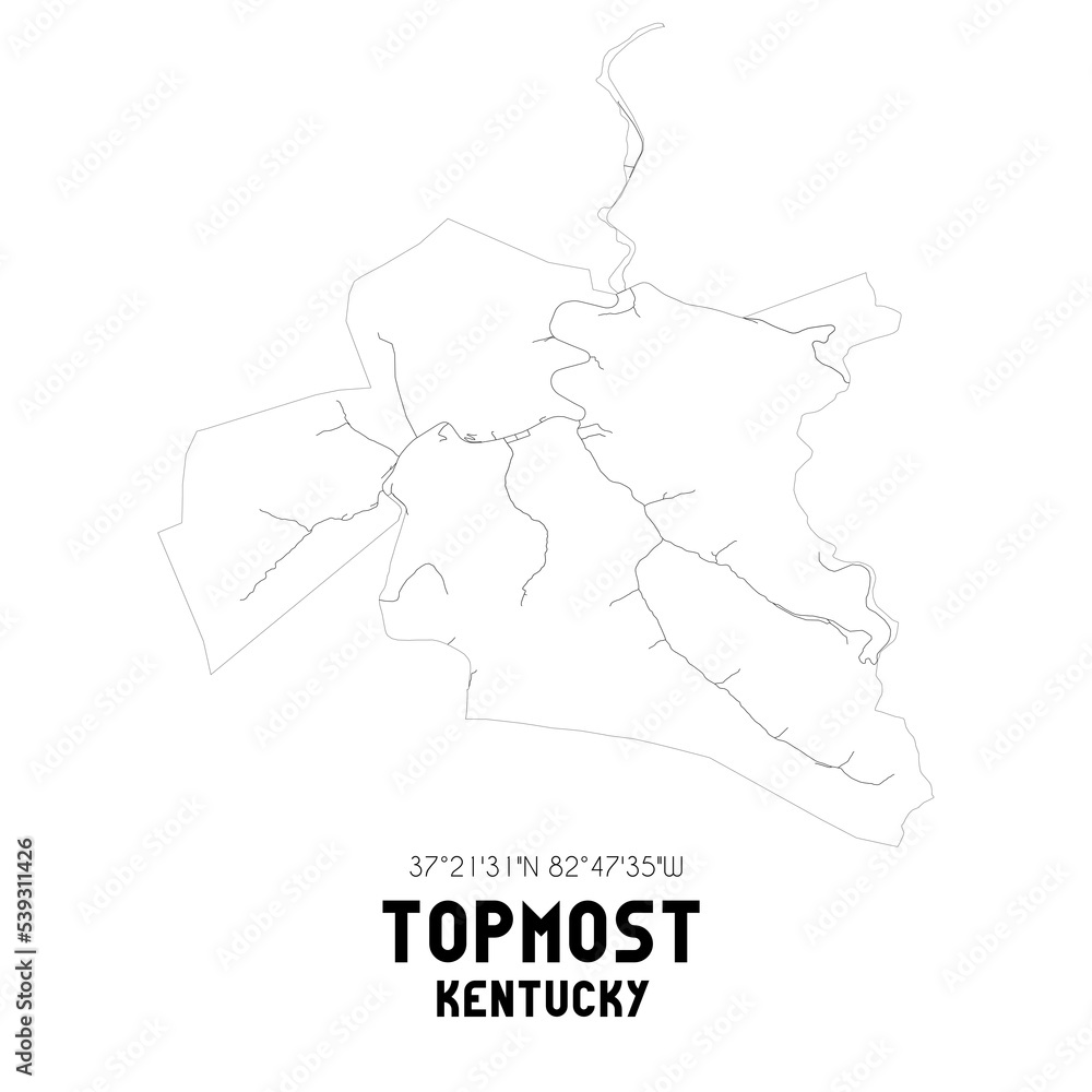 Topmost Kentucky. US street map with black and white lines.