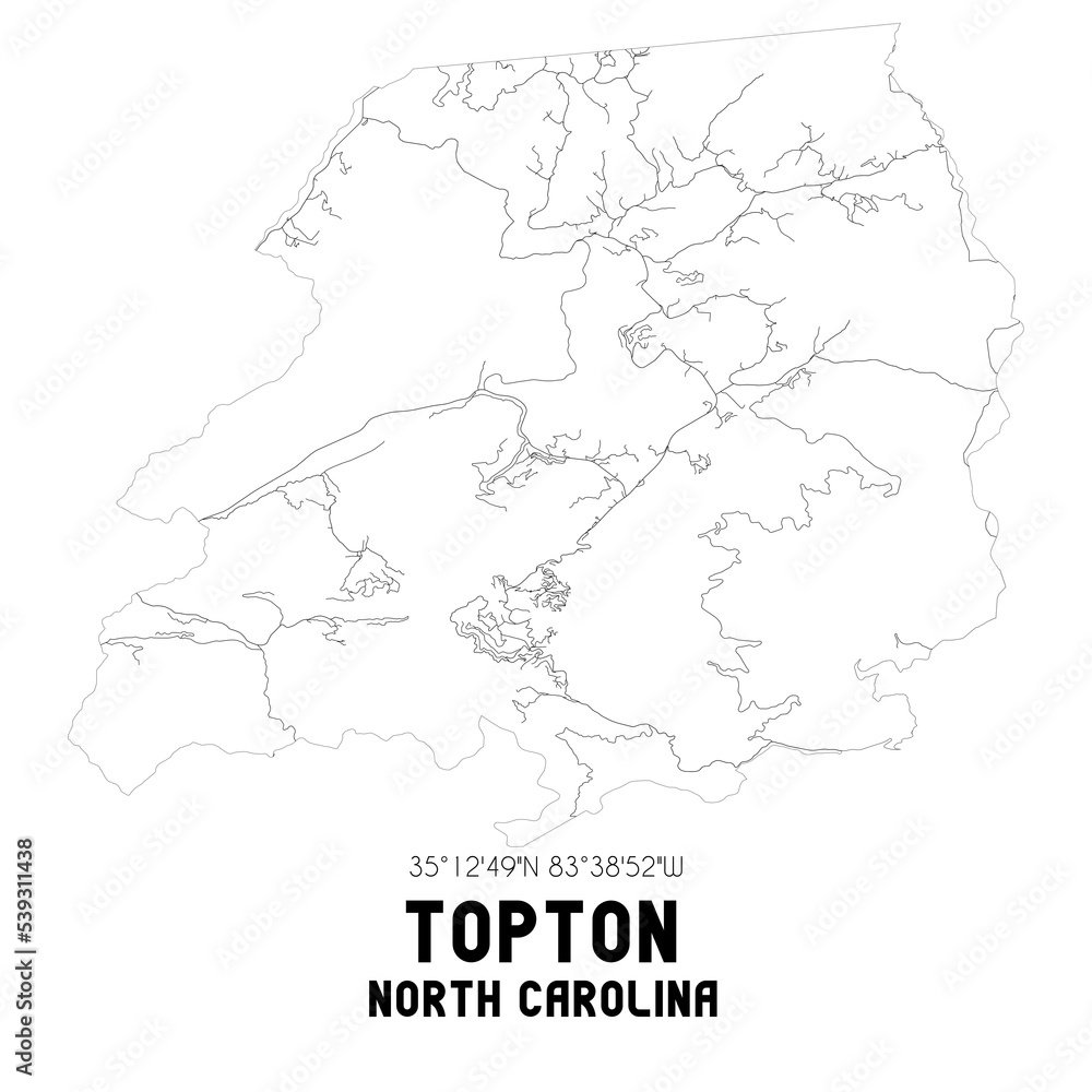 Topton North Carolina. US street map with black and white lines.