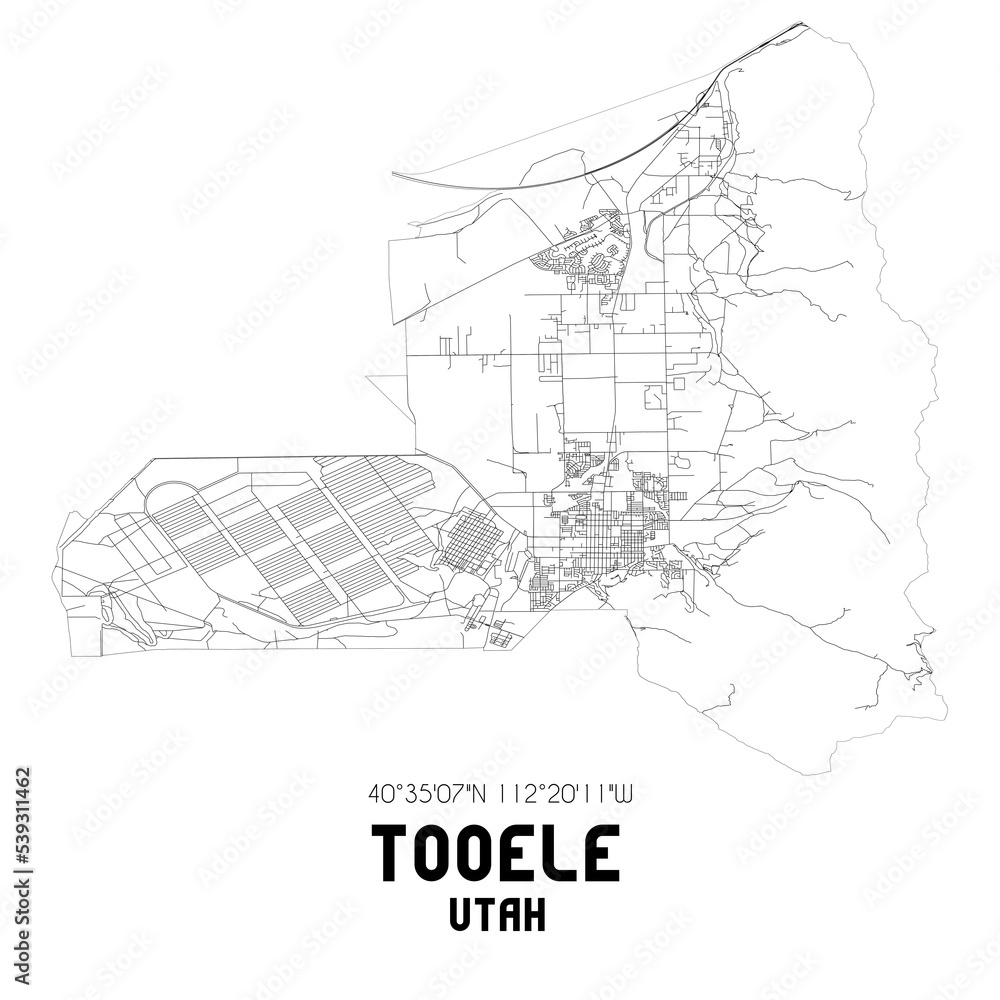 Tooele Utah. US street map with black and white lines.