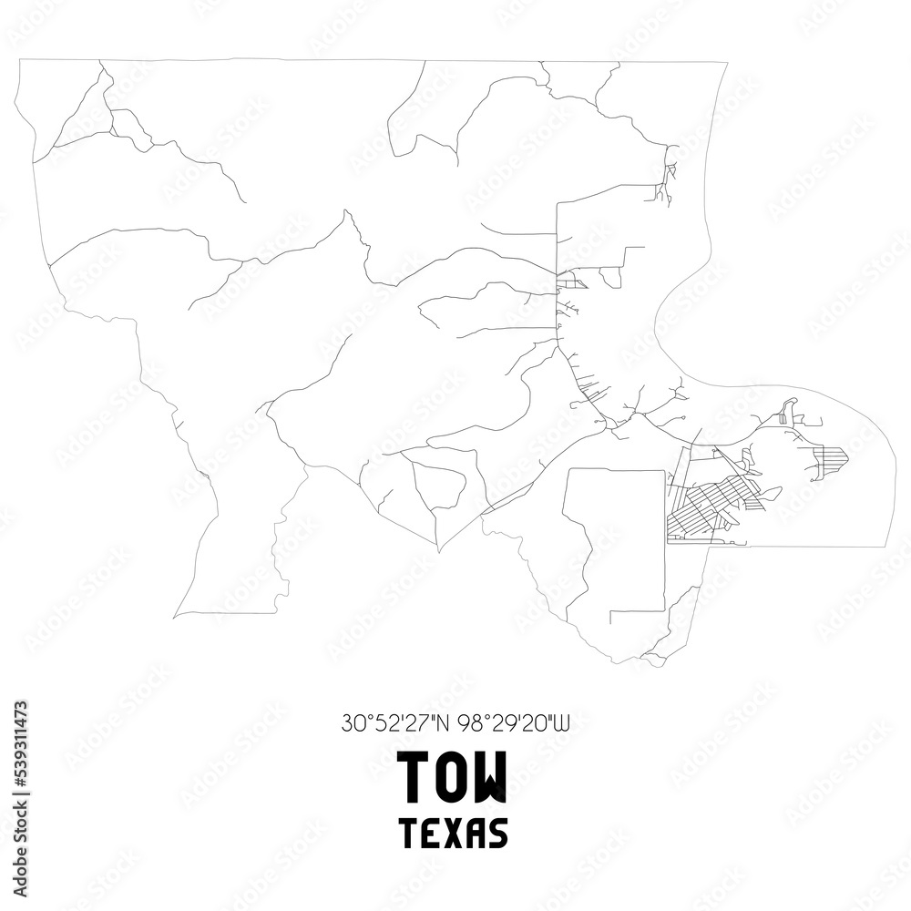 Tow Texas. US street map with black and white lines.