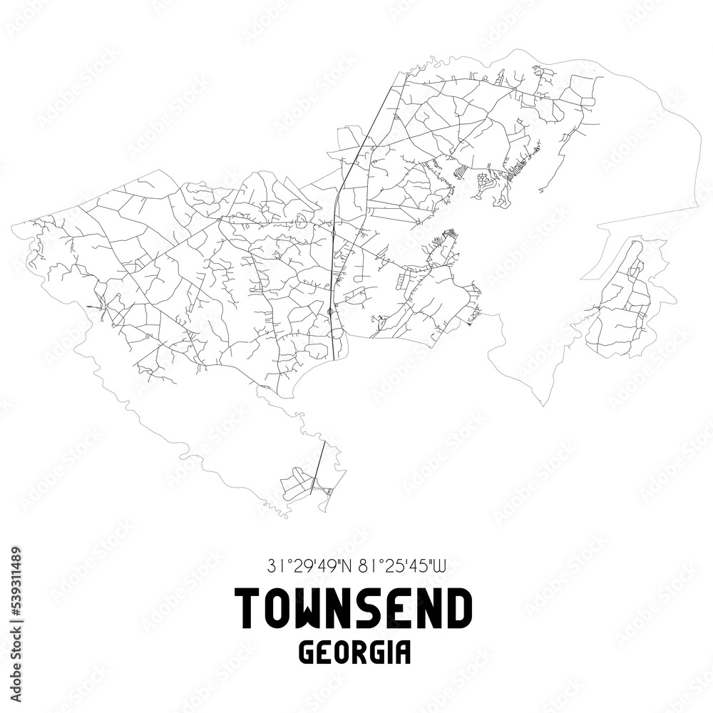 Townsend Georgia. US street map with black and white lines. Townsend Georgia. US street map with black and white lines.