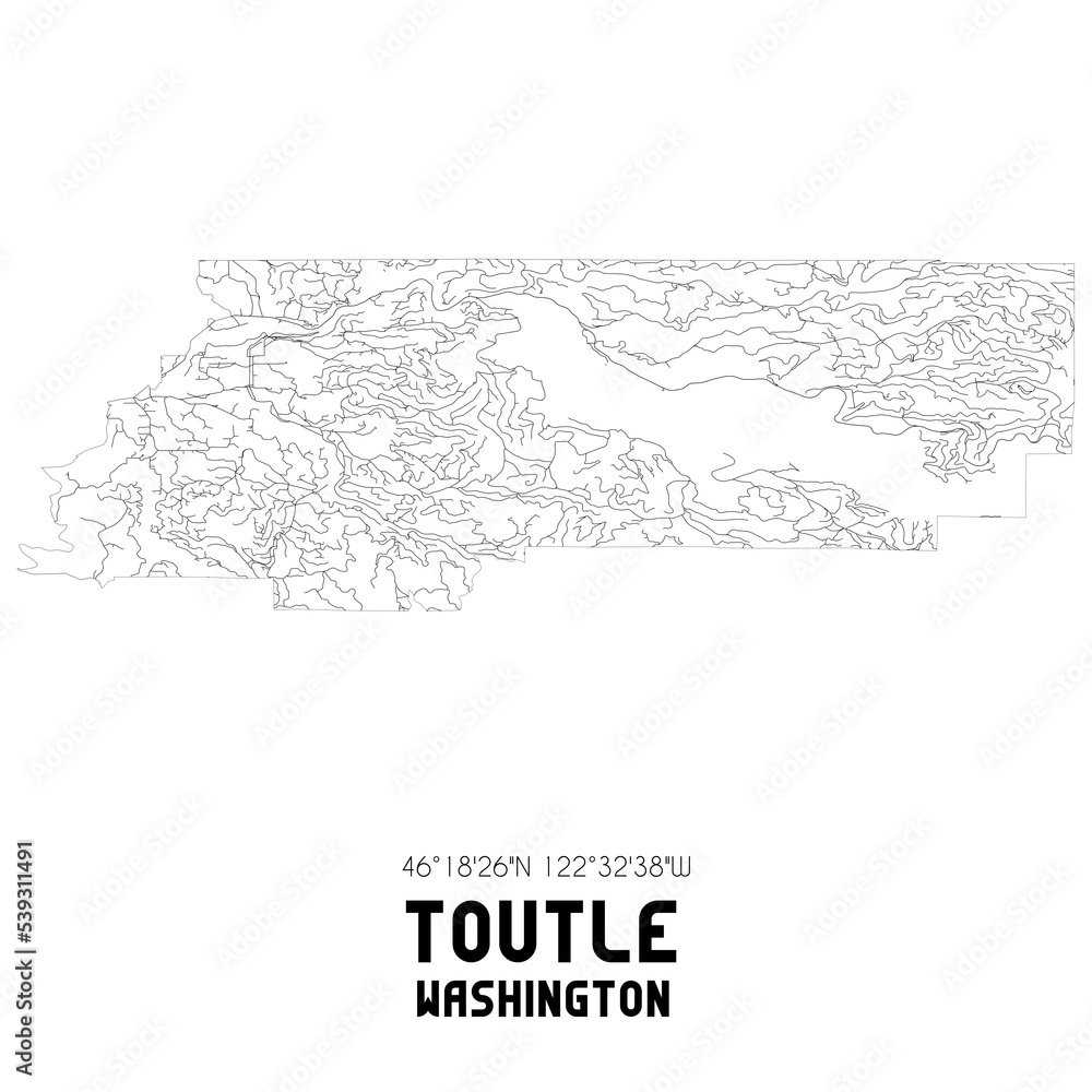 Toutle Washington. US street map with black and white lines.