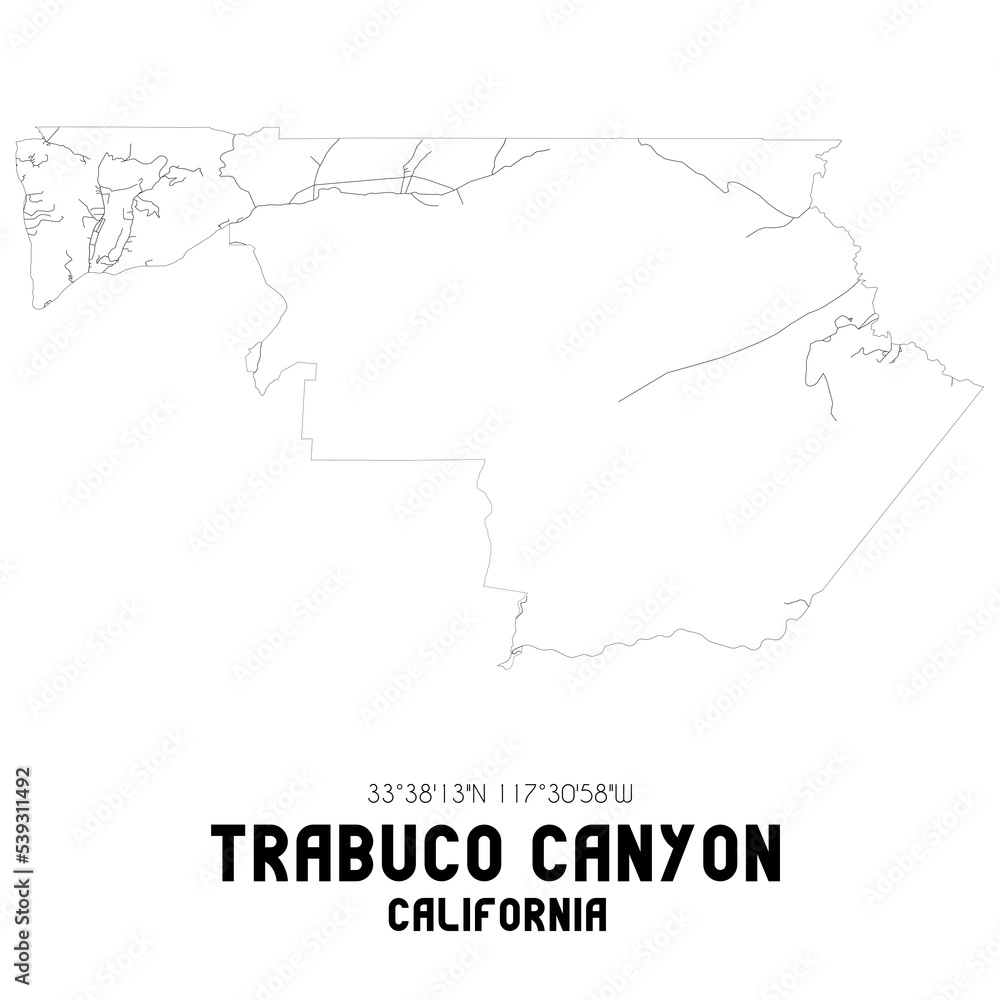 Trabuco Canyon California. US street map with black and white lines.