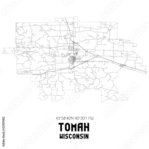 Tomah Wisconsin. US street map with black and white lines.